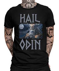 Quattro Formatee Hail Odin Wikinger Viking Valhalla Odin Thor Nordmann Wolf Nordische Mythologie Skal Norse Herren Männer T-Shirt von Quattro Formatee