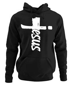 Quattro Formatee Jesus - Christus Kreuz Gott Kirche Christlich Glaube Christentum Pullover Hoodie Kapuzenpullover | Schwarz | M von Quattro Formatee