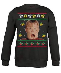 Quattro Formatee Kevin Allein Zuhause - Ugly Christmas Sweater Weihnachten Merry X-Mas Santa Claus Weihnachtsoutfit Pullover Sweatshirt | Schwarz | XL von Quattro Formatee
