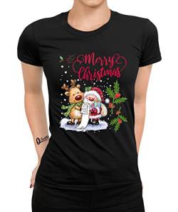 Quattro Formatee Merry Christmas Rentier Weihnachtsmann - Weihnachten X-Mas Weihnachtsoutfit Familien Set Weihnachtsshirt Frauen Damen T-Shirt von Quattro Formatee