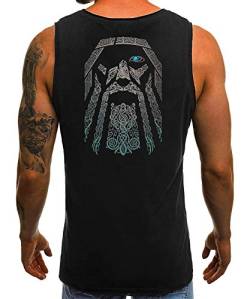 Quattro Formatee Runen Wikinger Viking Valhalla Odin Thor Nordmann Wolf Nordische Mythologie Skal Norse B Herren Männer Tank Top | Schwarz | L | Beidseitig von Quattro Formatee