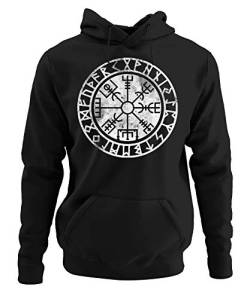 Quattro Formatee Vegvisir Futhark Wikinger Viking Valhalla Odin Thor Nordmann Wolf Nordische Mythologie Skal Norse Pullover Hoodie von Quattro Formatee