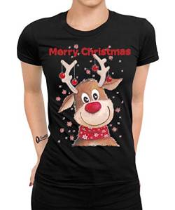 Schönes Merry Christmas Rentier - Weihnachten Merry Christmas Ugly X-Mas Santa Claus Weihnachtsoutfit Weihnachtsshirt D Frauen Damen T-Shirt | Schwarz | L von Quattro Formatee