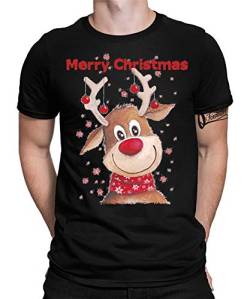 Schönes Merry Christmas Rentier - Weihnachten Merry Christmas Ugly X-Mas Santa Claus Weihnachtsoutfit Weihnachtsshirt D Herren Männer T-Shirt | Schwarz | 3XL von Quattro Formatee