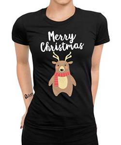 Schönes Merry Christmas Rentier - Weihnachten Ugly X-Mas Santa Claus Weihnachtsoutfit Weihnachtsshirt D Frauen Damen T-Shirt | Schwarz | XXL von Quattro Formatee