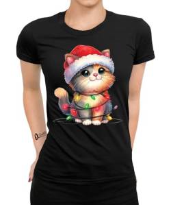 Süße Katze Lichterkette - Weihnachten Nikolaus Frauen Damen T-Shirt von Quattro Formatee