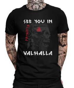Valhalla - Wikinger Viking Berserker Norse Valknut Wodan Nordmann Wodan Odin Herren Männer T-Shirt | Schwarz | 3XL von Quattro Formatee