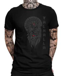 Valhalla - Wikinger Viking Berserker Norse Valknut Wodan Nordmann Wodan Odin Herren Männer T-Shirt | Schwarz | XXL von Quattro Formatee