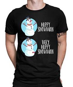 Very Happy Snowman - Weihnachten Merry Christmas Ugly X-Mas Santa Claus Schneemann Weihnachtsshirt D Herren Männer T-Shirt | Schwarz | XXL von Quattro Formatee