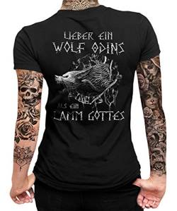 Wolf Odins Wikinger Viking Valhalla Odin Thor Nordmann Wolf Nordische Mythologie Skal Norse B Damen Frauen T-Shirt | Schwarz | 3XL | Beidseitig von Quattro Formatee