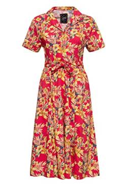 Queen Kerosin Damen Blusen Swing Kleid | Swing Dress | Zirrknöpfe | Hawaii | Tropischer All-Over-Print | Hibiskus | Sommer | Party | 50S | Vintage Hawaii Red von Queen Kerosin