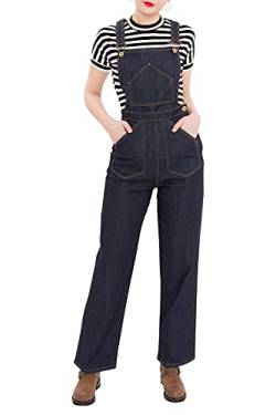 Queen Kerosin Damen Denim Latzhose 2 In 1 Mit Verstellbaren Trägern Ärmellos Abgesteppte Kante Latzjeans Regular Fit Clean von Queen Kerosin