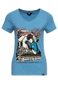 Queen Kerosin Damen Kurzarm T-Shirt V Ausschnitt Tune Up Print Slim Fit Tune Up von Queen Kerosin