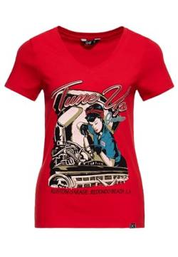 Queen Kerosin Damen Kurzarm T-Shirt V Ausschnitt Tune Up Print Slim Fit Tune Up von Queen Kerosin