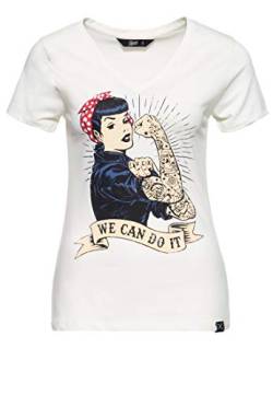 Queen Kerosin Damen Kurzarm T-Shirt Vintage Print We Can Do It V Ausschnitt Slim Fit We Can Do It von Queen Kerosin