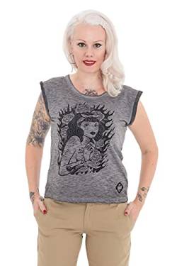 Queen Kerosin Damen T-Shirt Mit Stylischen Rollärmeln Tattoo Girl Rundhals Ärmellos Basic Print-Shirt Normal Bedruckt Rollkante Tattoo Girl von Queen Kerosin