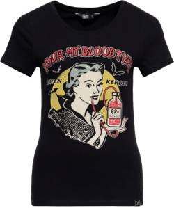 Queen Kerosin Damen T-Shirt | Rockabella | Vampir| 50S | Slim Fit | Front-Print | Retro | Vintage| Elastan| Rock'n'roll | Halloween | Comic Art You're My Blood Type von Queen Kerosin