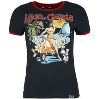 Queen Kerosin - Rockabilly T-Shirt - Lago Di Garda - XS bis 4XL - für Damen - Größe L - schwarz/rot von Queen Kerosin