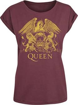 Queen Classic Crest Frauen T-Shirt Bordeaux M 100% Baumwolle Band-Merch, Bands von Queen