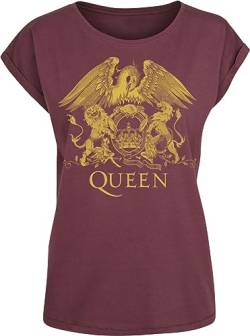 Queen Classic Crest Frauen T-Shirt Bordeaux XS 100% Baumwolle Band-Merch, Bands von Queen