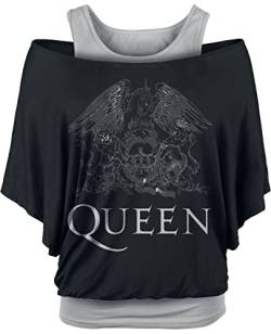 Queen Crest Logo Frauen T-Shirt schwarz/grau XL 95% Viskose, 5% Elasthan Band-Merch, Bands von Queen