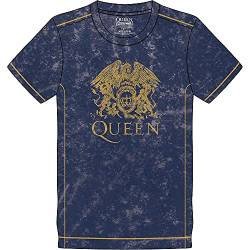 Queen T Shirt Classic Crest Band Logo Nue offiziell Herren Navy Blau Snow Wash von Queen