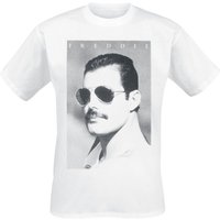 Queen T-Shirt - Freddie Mercury - Sunglasses - S bis XXL - für Männer - Größe S - weiß  - Lizenziertes Merchandise! von Queen