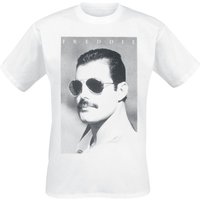 Queen T-Shirt - Freddie Mercury - Sunglasses - S bis XXL - für Männer - Größe XXL - weiß  - Lizenziertes Merchandise! von Queen