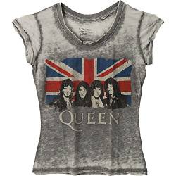 Rockoff Trade Damen Queen Vintage Union Jack (Burn Out) T-Shirt, Grau (Grau Grau), X-Large von Queen