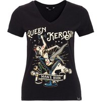 QueenKerosin Kurzarmshirt Mans Ruin mit mehrfarbigem Retro-Print und Logo-Patch von QueenKerosin