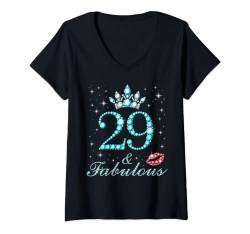Damen 29 & Fabulous 29 Years Old Queen Birthday Cute T-Shirt mit V-Ausschnitt von Queens & Fabulous Awesome Birthday Outfit Ideas