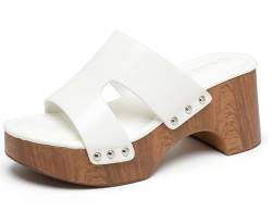 Damen Sandalen Pantoletten Absatz Sandaletten Clogs BL6614 (Weiß 36) von Queentina