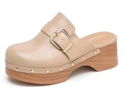 Damen Sandalen Pantoletten Clogs Absatz Plateau BL6613 Beige 38 von Queentina