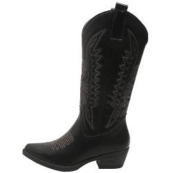 Queentina Damen Cowboystiefel Stiefel Absatz Boots Stickerei BJ1573 Schwarz 40 von Queentina