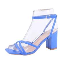 Queentina Damen Sandalen Riemchen Absatz High Heels Sandaletten Tanzschuhe BL6590 Blau 37 von Queentina