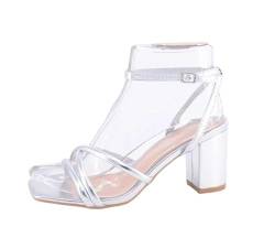 Queentina Damen Sandalen Riemchen Absatz High Heels Sandaletten Tanzschuhe BL6590 Silber 37 von Queentina