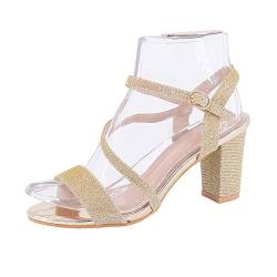 Queentina Damen Sandalen Riemchen Glitzer Absatz High Heels Sandaletten Tanzschuhe B8022 Gold 40 von Queentina