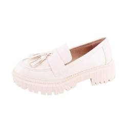 Queentina Damen Slipper Plateau Halbschuhe Absatz Loafer Mokassins HXL-3 Beige 41 von Queentina