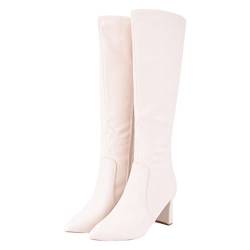 Queentina Damen Stiefel Overknees High Heels Absatz 1028 Beige 37 von Queentina