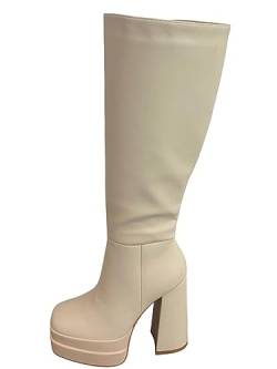 Queentina Damen Stiefeletten Plateau High Heels Absatz Boots Stiefeletten hoch BJ11-13 Beige 39 von Queentina