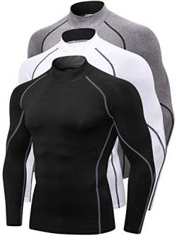 3er-Pack Herren Kompressionsshirts Langarm Athletic Workout Tops Fitnessstudio Unterhemden Active Sports Baselayers von Queerier