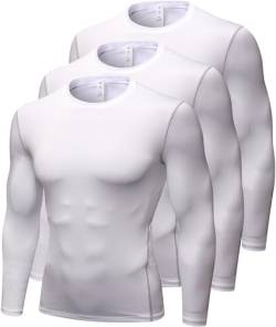 Queerier 3er-Pack Herren Kompressionsshirt Langarm Unterhemden für Herren Baselayer Sport Thermo Tops, Weiß*3, Mittel von Queerier