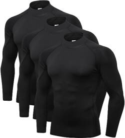 Queerier Herren-Kompressions-Shirts, 1/3er-Pack, langärmelig, athletisch, Workout, Lauf-Tops, Fitnessstudio, Unterhemden, Sport-Baselayers von Queerier