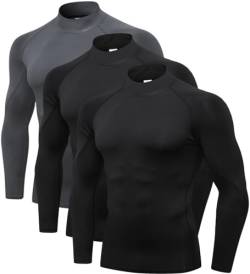 Queerier Herren-Kompressions-Shirts, 1/3er-Pack, langärmelig, athletisch, Workout, Lauf-Tops, Fitnessstudio, Unterhemden, Sport-Baselayers von Queerier