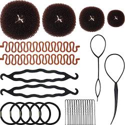 25-teiliges Haarstyling-Set, inklusive 4 Stück Haar-Donut-Dutt Maker, 2 Stück Topsy Tail Haar-Zöpfe, 4 Stück Haarflechtwerkzeuge, 10 Stück Haarnadeln und 5 Stück Haargummis für DIY Frisur Acc von Quesuc