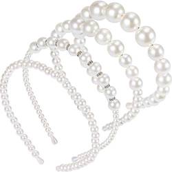 4 Stück Perlen Stirnbänder Weiß Kunstperlen Strass Haarbänder Braut Haarreifen Hochzeit Haarschmuck für Frauen Mädchen (Stil Set 1) von Quesuc