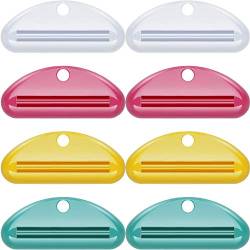 Quesuc 8 Stück Zahnpasta-Tubenpresse, Zahnpasta-Clips für Badezimmer (rot, grün, gelb, weiß) von Quesuc