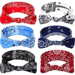 Stirnbänder Boho Schleife Bandana Knoten Headwrap Retro Elastisches Kaninchenohren Haarband für Mädchen und Frauen (6 Stück, Weihnachtsstil) von Quesuc