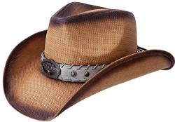 Queue Essentials Cowboyhut für Damen und Herren, gewebter Strohhut mit breiter Krempe - Braun - Einheitsgröße von Queue Essentials