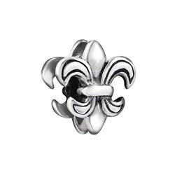 Quiges 925 Sterling Silber 3D Fleur de Lys Charms Bead für Armband Frau Mädchen von Quiges